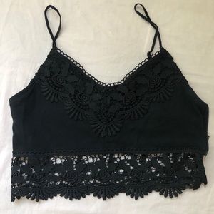 Lace trim black topshop crop top
